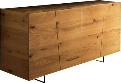 Immagine prodotto di Milani Home - Credenza Madia Moderna Mobile In Legno Di Rovere Con 3 Ante Scorrevoli E Piedini In Ferro Per Sala Da Pranzo Soggiorno, Cm 180x50x88 H - Marrone
