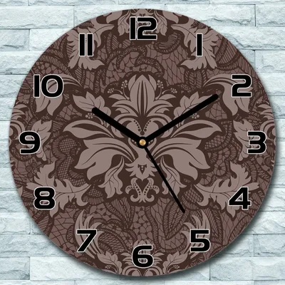 Produktbild von Wanduhr aus Glas Rund fi 30 Damastbraunes grau Quarz Deko Schlafzimmer Büro