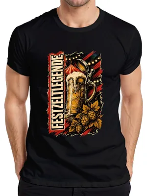 Productafbeelding van Feesttentlegende, bierkan, , volksfeest, lederen broek, heren T-shirt, zwart, maat XL