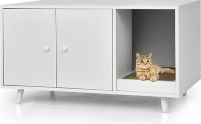 Produktbild von COSTWAY 2v1 stolík a skrinka pre mačky so škrabacou doskou, konferenčný stolík pre mačky, domček pre mačky mačací záchod Drevo 90x50x50cm