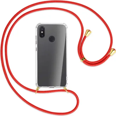Produktbild von Handykette Backcover-Schutzhülle mit Band (Metall goldfarben) für Xiaomi Mi 8 / Mi 8 Pro - rot