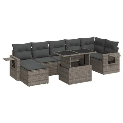 Produktbild von vidaXL 8-tlg. Garten-Sofagarnitur mit Kissen Grau Poly Rattan