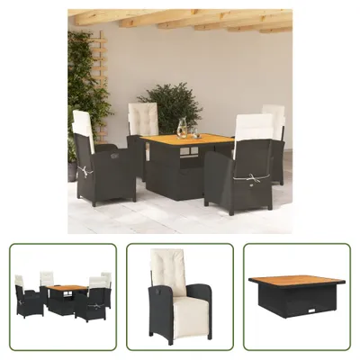 Produktbild von The Living Store 5-tlg. Garten-Essgruppe mit Kissen Schwarz Poly Rattan