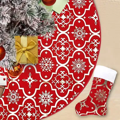 Weihnachtsbaumdecke 122 cm rot mit Plüsch-Strumpf XL