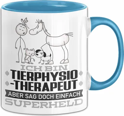 Produktbild von Tierphysiotherapeut Geschenk Tasse Ich Bin Tierphysiotherapeut Aber Sag Doch Einfach Superheld Lustige Geschenkdiee für Tierphysiotherapeut Kaffee-Becher (Blau)