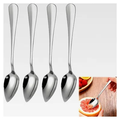 Produktbild von 4 Stück Grapefruitlöffel Set aus Edelstahl mit Wellenschliff für Zitrusfrüchte, Kiwi, Desserts und Salate