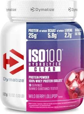 Produktbild von Dymatize ISO 100 Hydrolized Clear Wild Berry Lollipop 512g Whey Protein Pulver