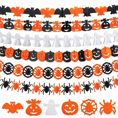 6 Halloween-Girlanden, 3 m, Wimpelkette, 18 m Gesamtlänge