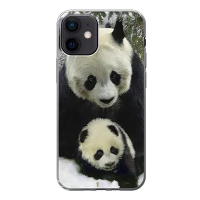 Produktbild von MuchoWow® Handyhülle Schutzhülle Hülle für iPhone 12 Panda - Jungtier - Schnee Silikon Softcase Handy Hülle - Schutzhülle