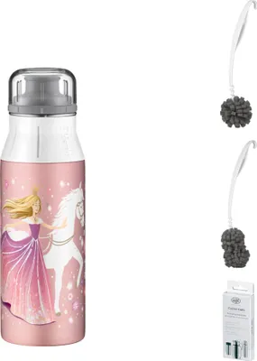 Immagine prodotto di alfi KIDS BOTTLE Trinkflasche 0,6l flower princess – Vorteilsset mit Reinigungsbürste CLEAN FIX 30 cm | HAN 5357207060 | EAN 4002458491153