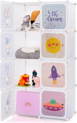 Produktbild von GOPLUS Kleiderschrank für Kinder, Kinderschrank mit 8 Fächern, Kleiderstange, Ausschnittgriff, Türen & 2 Aufhänger, Kinderregal für Kinderzimmer