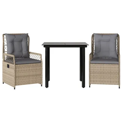 Image de vidaXL Ensemble de jardin 3 pièces avec coussins Beige Poly Rattan
