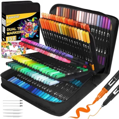 Produktbild von Filzstifte Dual Brush Pen Set 158 Farben Pinselstifte Fineliner mit Etui für Erwachsene