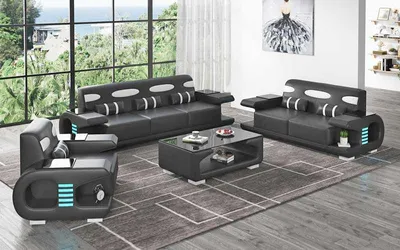 Obrázok produktu pre Couchgarnitur Sofagarnitur Ledersofas Sofa Komplette 3tlg Schwarz Set