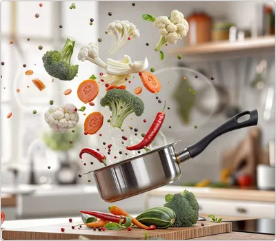 Produktbild von Spritzschutz Herdabdeckplatte Schneidebrett aus Glas Kochen Mit Gemüse 1-Teilig (60x52cm)