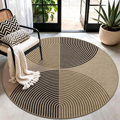 Image de Elzusha - Tapis rond, diamètre 120 cm, aspect jute, en polypropylène