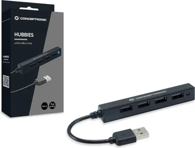 Obrázok produktu pre Conceptronic HUBBIES05B, USB 2.0, USB 2.0, 480 Mbit/s, Čierna, 0,09 m, Čína