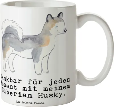 Produktbild von Mr. & Mrs. Panda Kaffeetasse Siberian Husky Moment - Weiß - Geschenk, Tasse, mit Spruch, Kaffeebecher, Becher, Trinkbecher