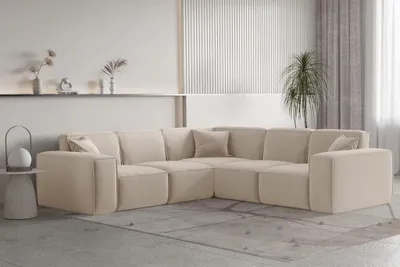 Produktbild von Ecksofa Designersofa CELES PREMIUM in Stoff Opera Velvet Sand Seite Universal