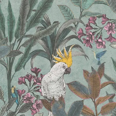 Produktbild von Dschungel-Tapete Kakadu Türkisgrün - Vliestapete tropisch - Mustertapete mit Vogelmotiv AS-Creation (KG-174831)