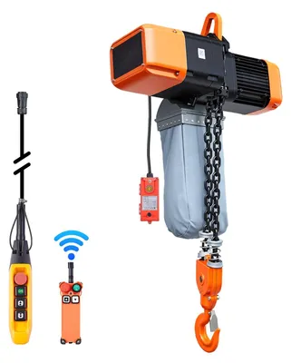 Immagine prodotto di Paranco elettrico a catena - Portata 5000 kg - Altezza di sollevamento 9,1 m - Trifase - Telecomando radio 100 m/cavo 8,2 m - Catena doppia G100 - Arresto di emergenza