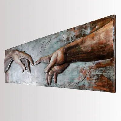 Produktbild von Wandbild 3D Metall Michelangelo Hände Relief Handarbeit Metallbild Unikat 154cm