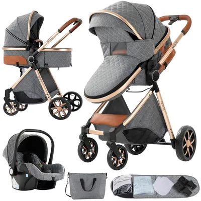 Produktbild von 3-in-1 Kinderwagen – Wandelwagen – Buggy – Autositz – Babywagen – Aschgrau – Leicht und zusammenklappbar