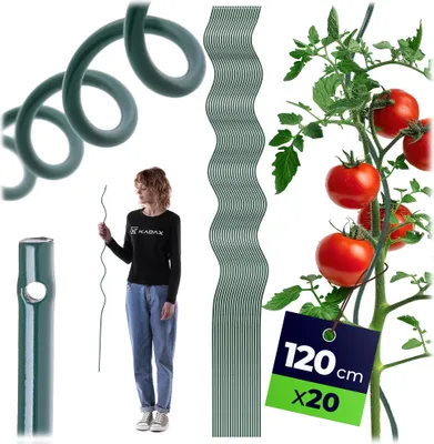 Zdjęcie produktu dla KADAX Drążki spiralne do pomidorów 120 cm x 6 mm, zestaw 20 sztuk, drążki spiralne ze stali z powłoką z tworzywa sztucznego, drążki do pomidorów, podpory dla pomidorów i roślin pnących, drążki do roślin