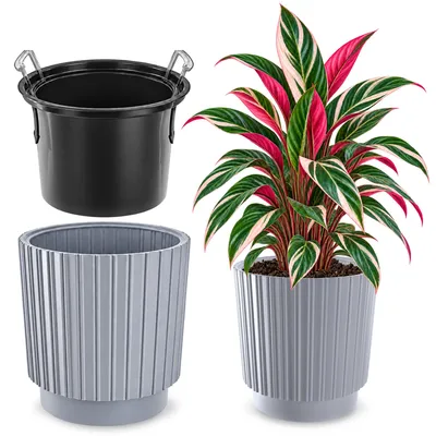 Zdjęcie produktu dla KADAX doniczka doniczka 40cm osłonka z wkładem stojak na kwiaty plastik szary