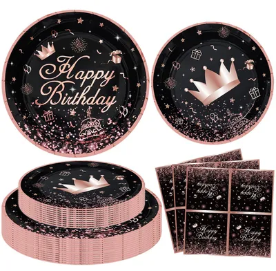 Partygeschirr-Set Schwarz/Roségold, 120 Teile, für Geburtstage