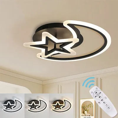 Produktbild von Moderne LED Deckenleuchte 62W 3000K-6000K Dimmbar Mond Stern Deckenlampe mit Fernbedienung für Kinderzimmer, Schlafzimmer, Küche