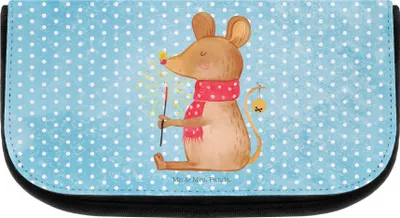 Produktbild von Mr. & Mrs. Panda Kosmetiktasche Maus Weihnachten - Eisblau - Geschenk, schmink organizer, Weihnachtsgruß, aufbewahrungstasche, Weihnachtsmotiv, klein, Frohe, Kulturtasche