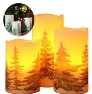 Productafbeelding van Kandelaar - Kunststof  - Set Van 3 - Rond - Wit - Led - Kerstboom - 10/12/15 cm