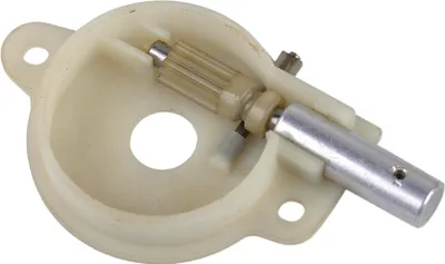 A close-up studio shot of a replacement oil pump assembly for a chainsaw.