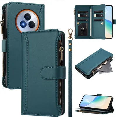 Obrázek produktu pro Pouzdro pro Realme Narzo 80 Pro, zipem, peněženkovéPolyuretankožené flip pouzdro s kapsami na karty, stojánkem a poutkem na ruku zelený