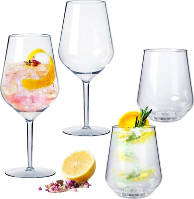 Produktbild von Doimoflair Weingläser aus Kunststoff bruchsicher Weinbecher Cocktailglas Plastik Transparent 47 cl. + 39 cl. Set 4 Stück