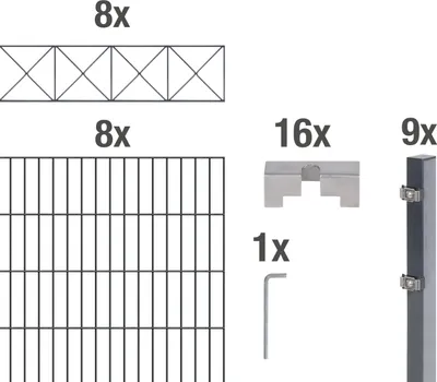 Produktbild von Alberts Doppelstabmattenzaun Nexus, Höhe 120 cm, Länge 16 m, 2 m Matte, anthrazit, zum Einbetonieren