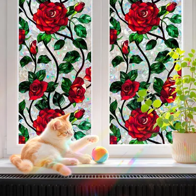 Sichtschutz-Fensterfolie 59,5x200 cm, 3D-Rosen, statisch haftend