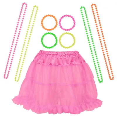 Produktbild von 9 teiliges 80er Jahre Kostüm Set für Damen - Ketten, Tutu, Armbänder