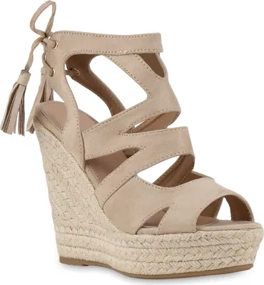 Produktbild von VAN HILL Damen Sandaletten Bast Keilabsatz Espadrilles Schuhe 814638, Farbe: Creme, Größe: 41