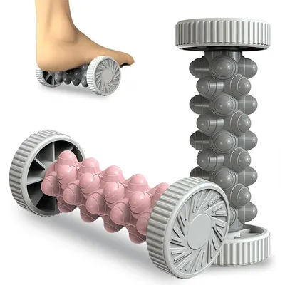 Produktbild von 2 Stück Fußmassage-Roller,Ideal für Plantarfasziitis, Fuß- & Handmassage,mit Noppen,lindert Fersenschmerzen,entspannt & reduziert Stress–Grau & Pink