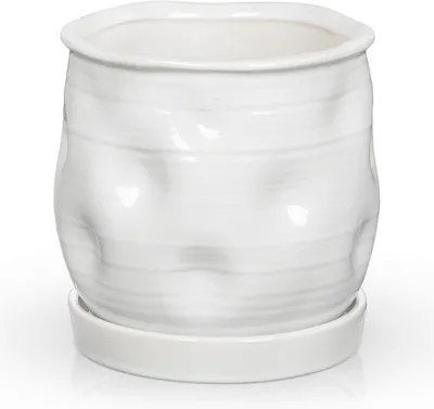Immagine prodotto di Vasi in Vetroceramica con foro di drenaggio e sottovaso, 14,5 cm, per piante da interno