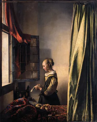 Produktbild von Johannes Vermeer Kunstdruck Bild - Brieflesendes Mädchen Am Offenen Fenster, 1657-1659 (50 x 40 cm)