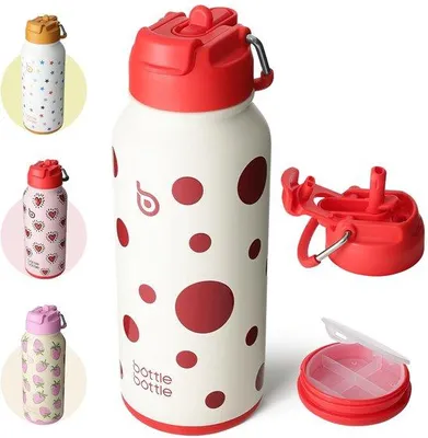 Produktbild von Isolierflasche 1L Edelstahl mit Strohhalm und Pillenfach