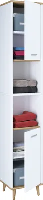 Produktbild von Vysoká koupelnová skříňka Landos bílá, dubový Imitace.