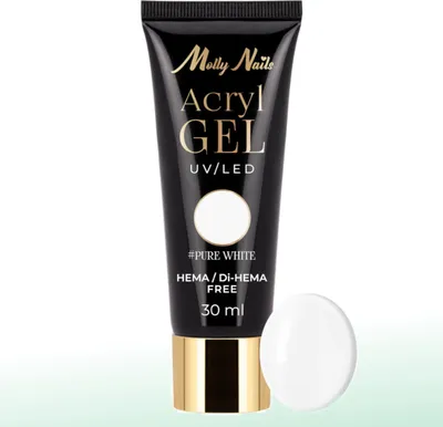 Obrázok produktu pre Akrylový gél Polygel build-up gél na predlžovanie AcrylGel Molly Nails HEMA/Di-HEMA Free Pure White 30 ml