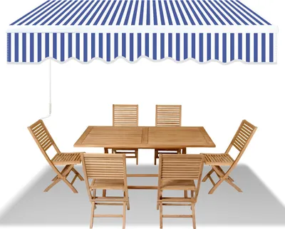 Produktbild von Faziango Markise 250 x 200 cm Beschattung Terrasse & Balkon - Gelenkarmmarkise mit Kurbel & Halterung Sonnenschutz Balkonmarkise Gelenkmarkise Blau Weiß