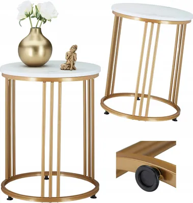 Obrázok produktu pre Štýlový okrúhly konferenčný stolík GLAMOUR s mramorovým vzhľadom a zlatým odtieňom, 41x41x51 cm - luxusný doplnok do vašej obývačky!