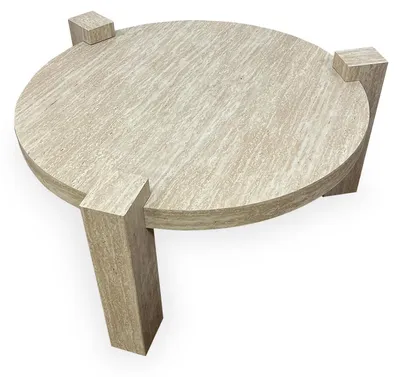 Image de MENZZO Table basse ronde moderne Titouan D84cm Effet Travertin Beige