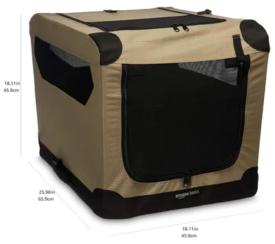 Image de Cage de transport pour chien Amazon Basics, 2 portes, pliable, taille S (66 x 46 x 46 cm), marron